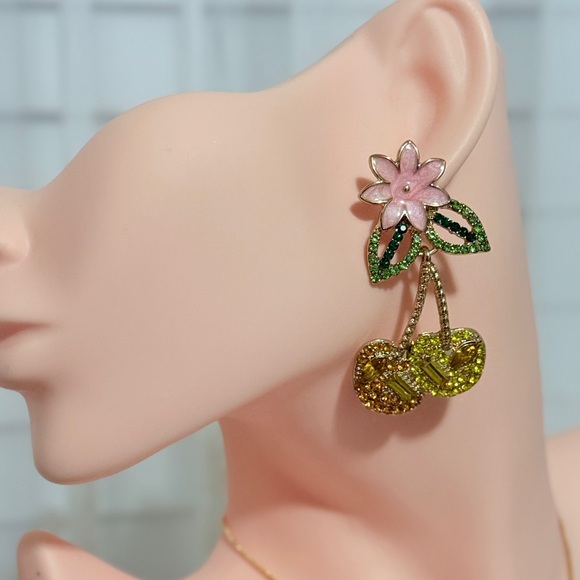 ⚜️ Floral Pink and Yellow Cherry Earrings - Picture 3 of 7
